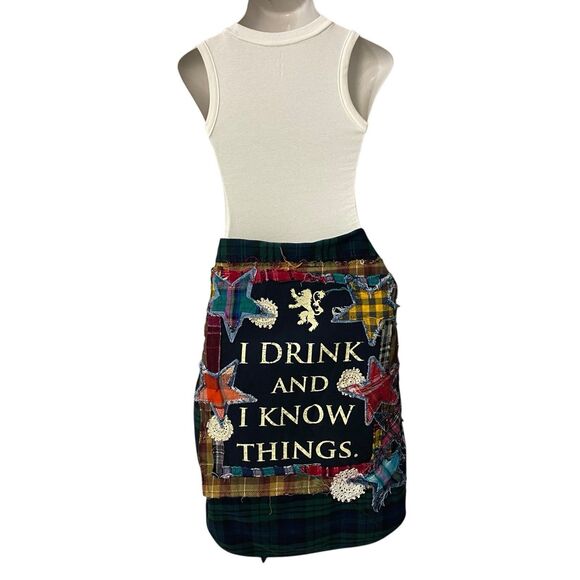 Upcycled Flannel Shirt Shacket Womens 1X Grunge Patchwork Folk Art Drink Camp - Picture 11 of 15